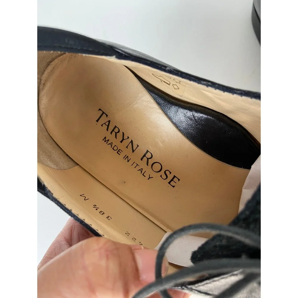 Taryn Rose Black Floral Embossed Suede Oxfords Lace Up Shoes 7.5 M Vamp Italy